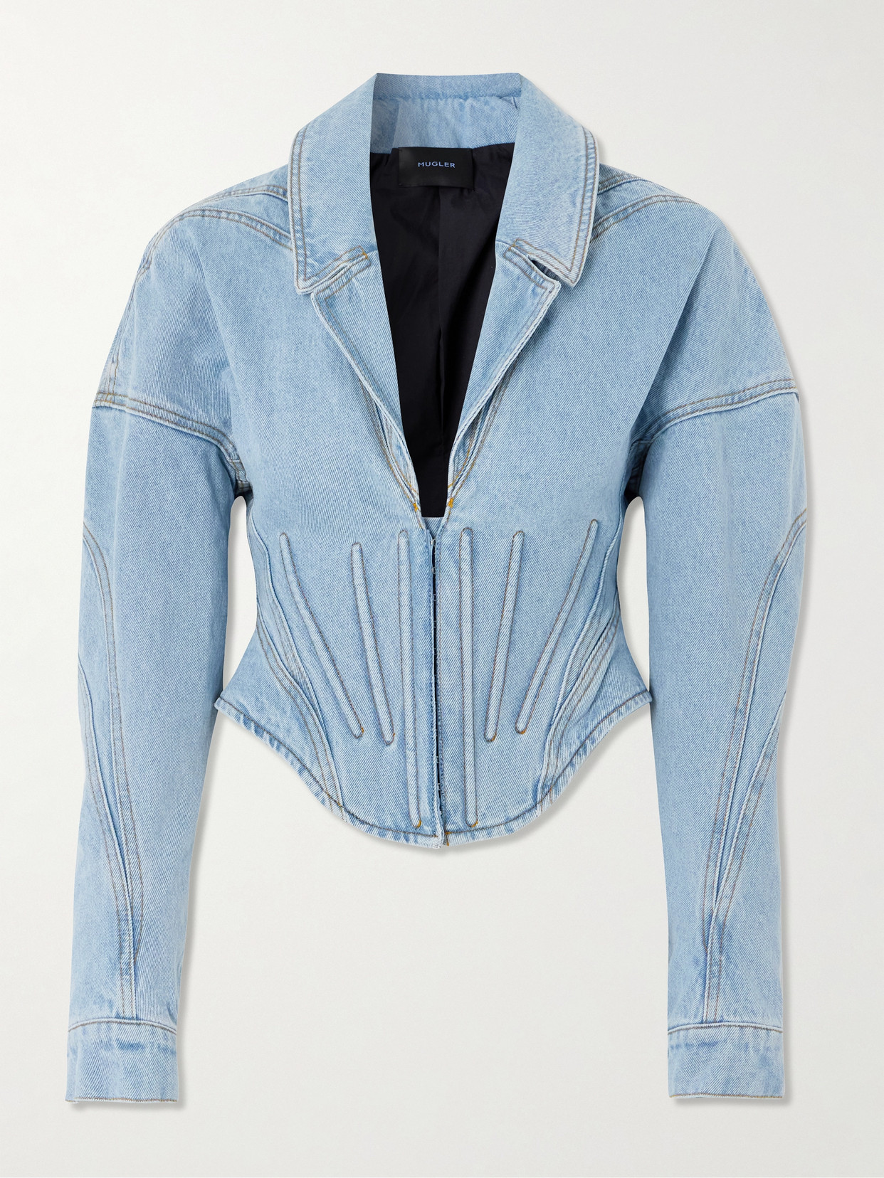 Mugler Organic Denim Corset Jacket In Blue