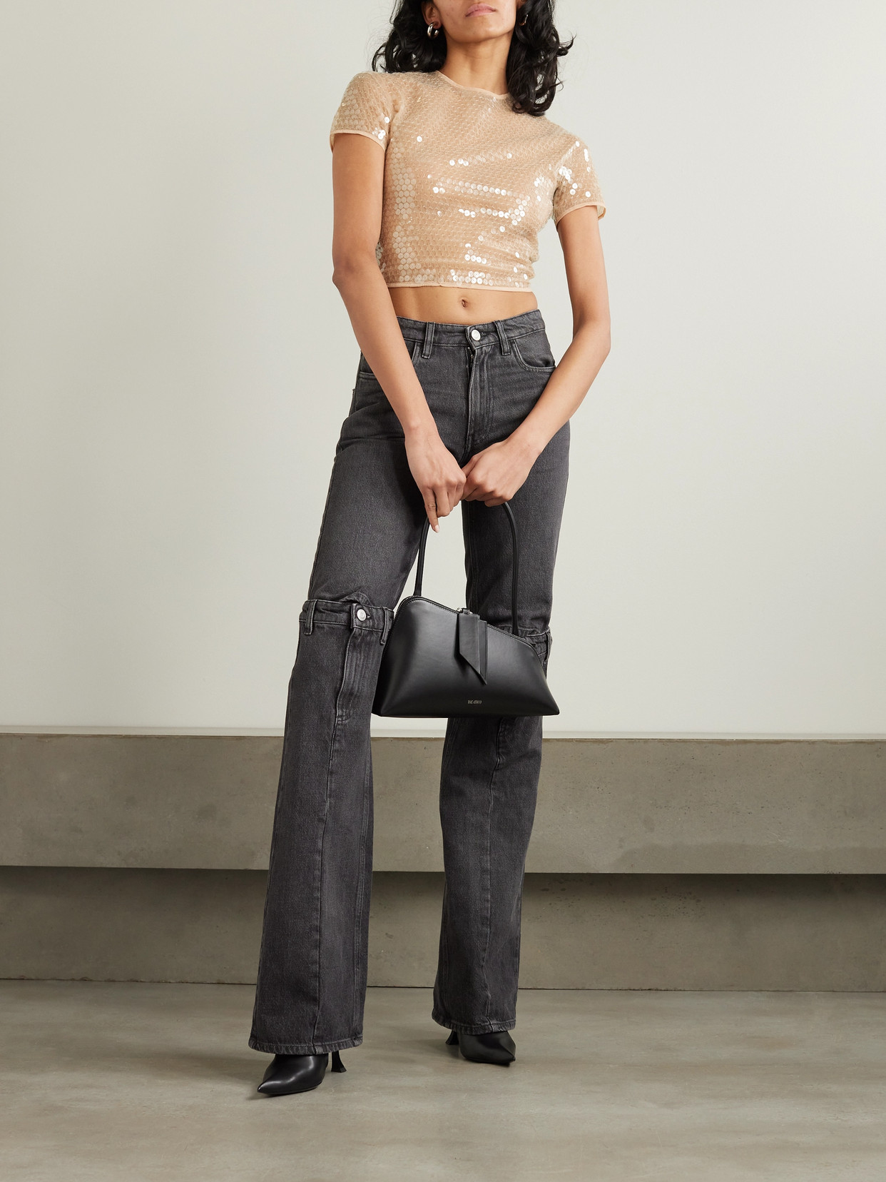 Cropped Sequined Stretch-Tulle Top