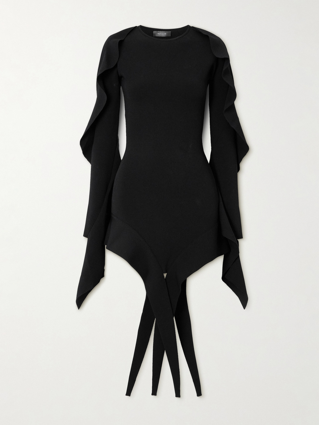 Shop Mugler Asymmetric Stretch-knit Mini Dress In Black