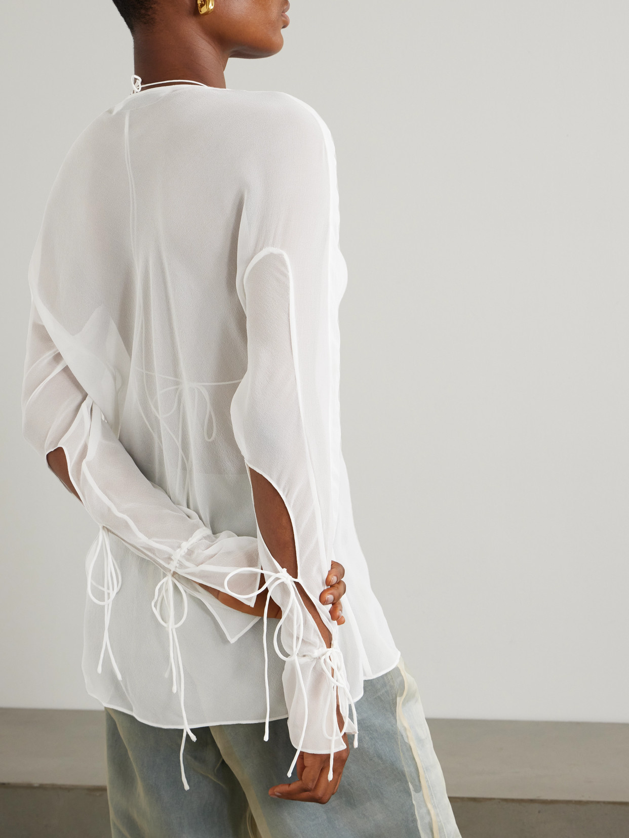 Shop Christopher Esber Tie-detailed Ruffled Silk-chiffon Blouse In White