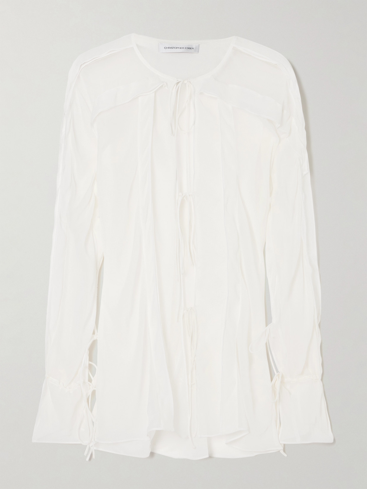 Christopher Esber Tie-detailed Ruffled Silk-chiffon Blouse In White