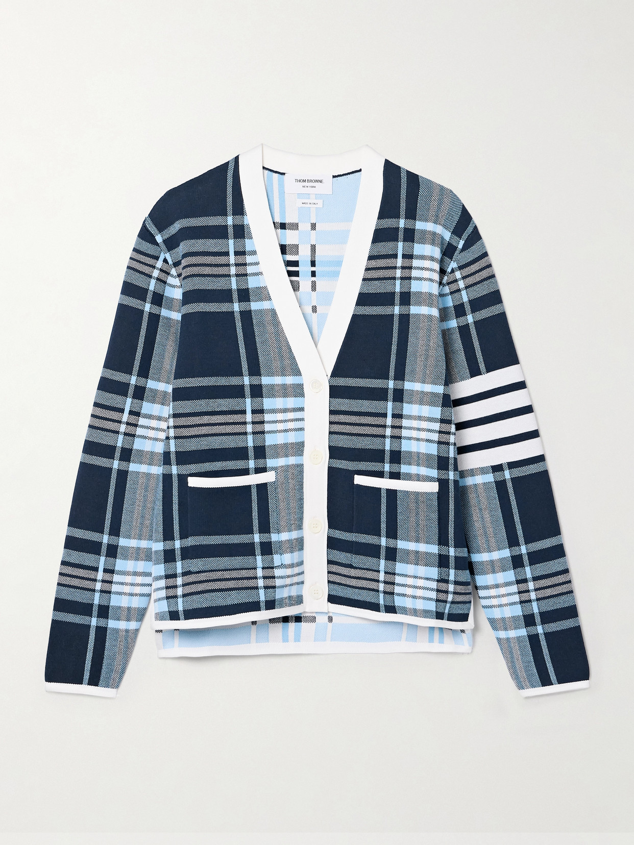Thom Browne School Tartan Jacquard Cardigan In Navy