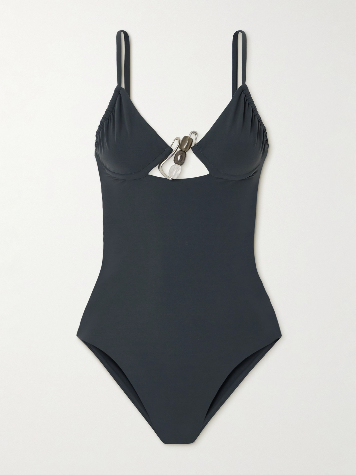 Christopher Esber Nebula Embellished Underwired Swimsuit In Gray