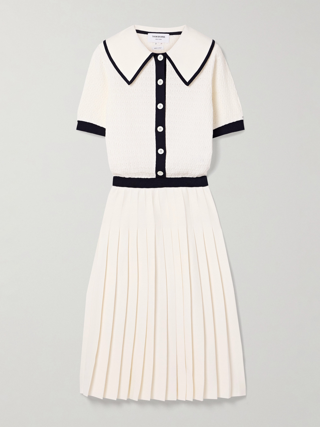 knee length dresses for ladies Thom Browne // Gold Panelled Fitted Midi Dress – VSP Consignment main image 1
