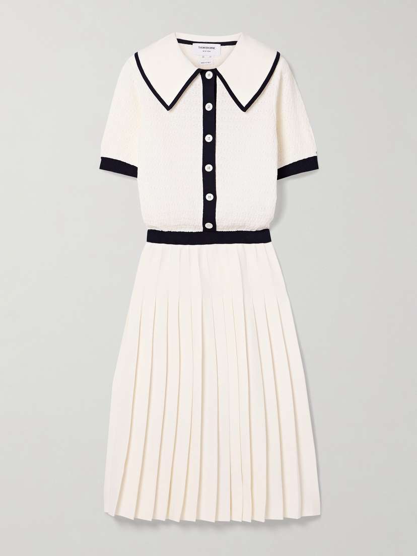 Thom Browne Pointelle-knit And Pleated Cotton-jersey Midi Dress
