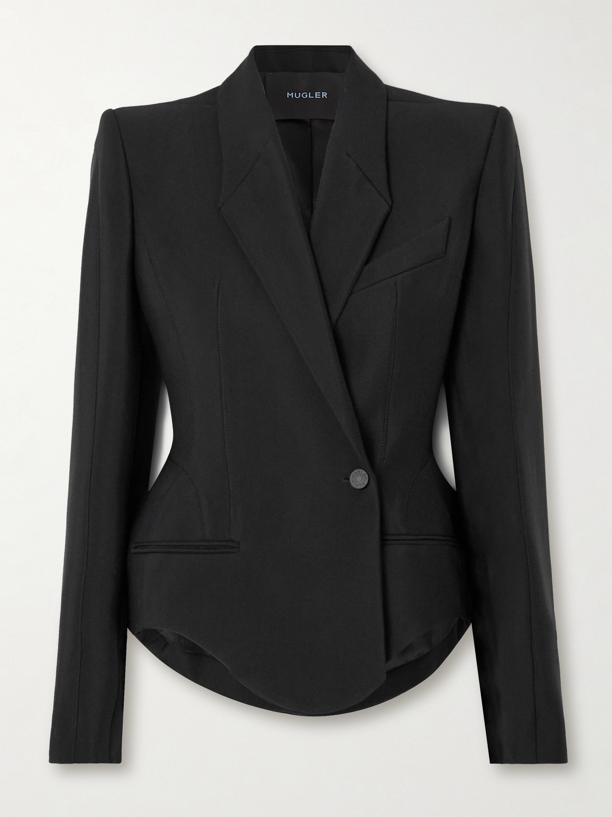 Mugler Double-breasted Paneled Twill Blazer In Black