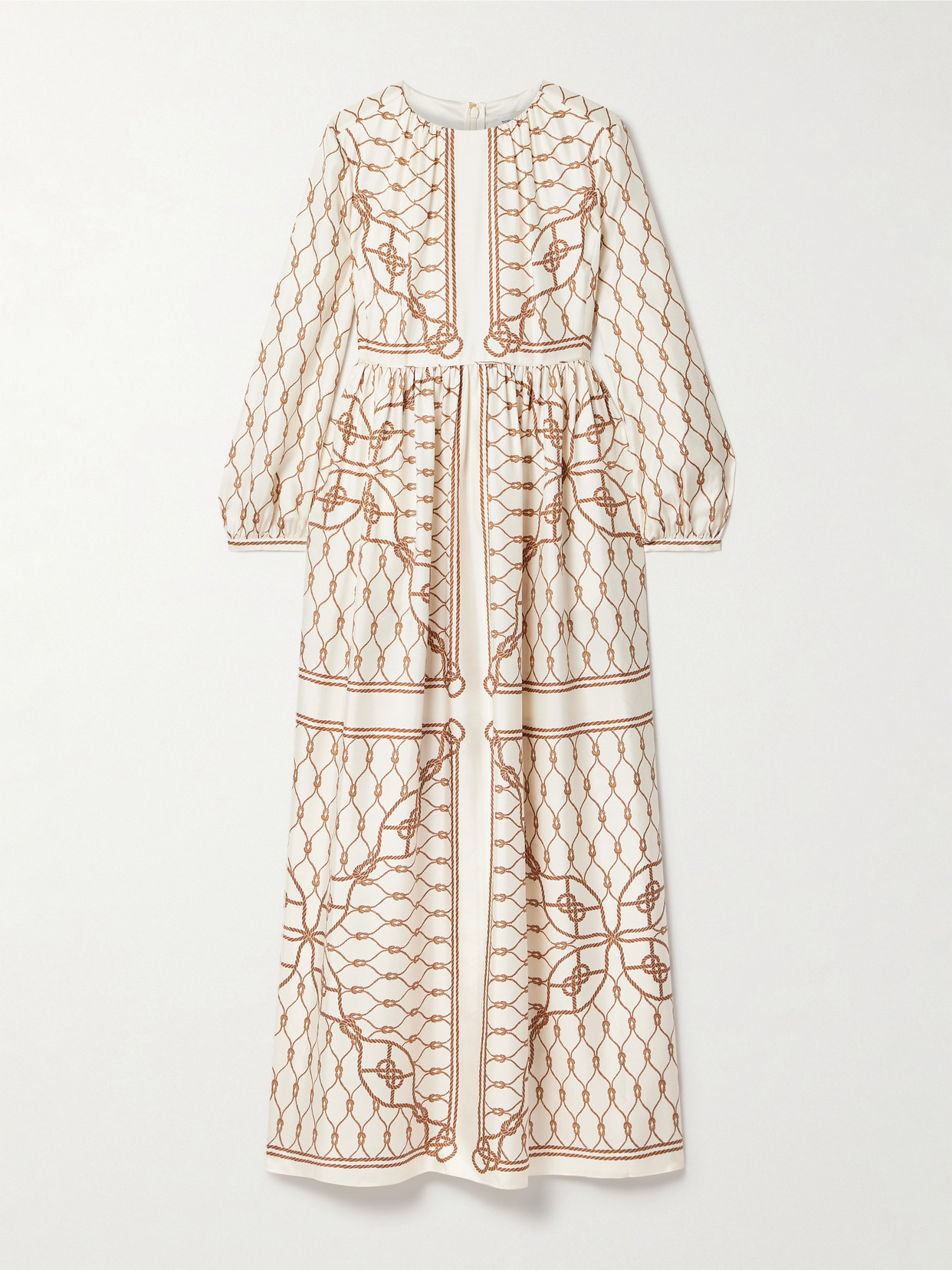 Tory Burch Printed Gathered Silk-twill Maxi Dress In Neutrals