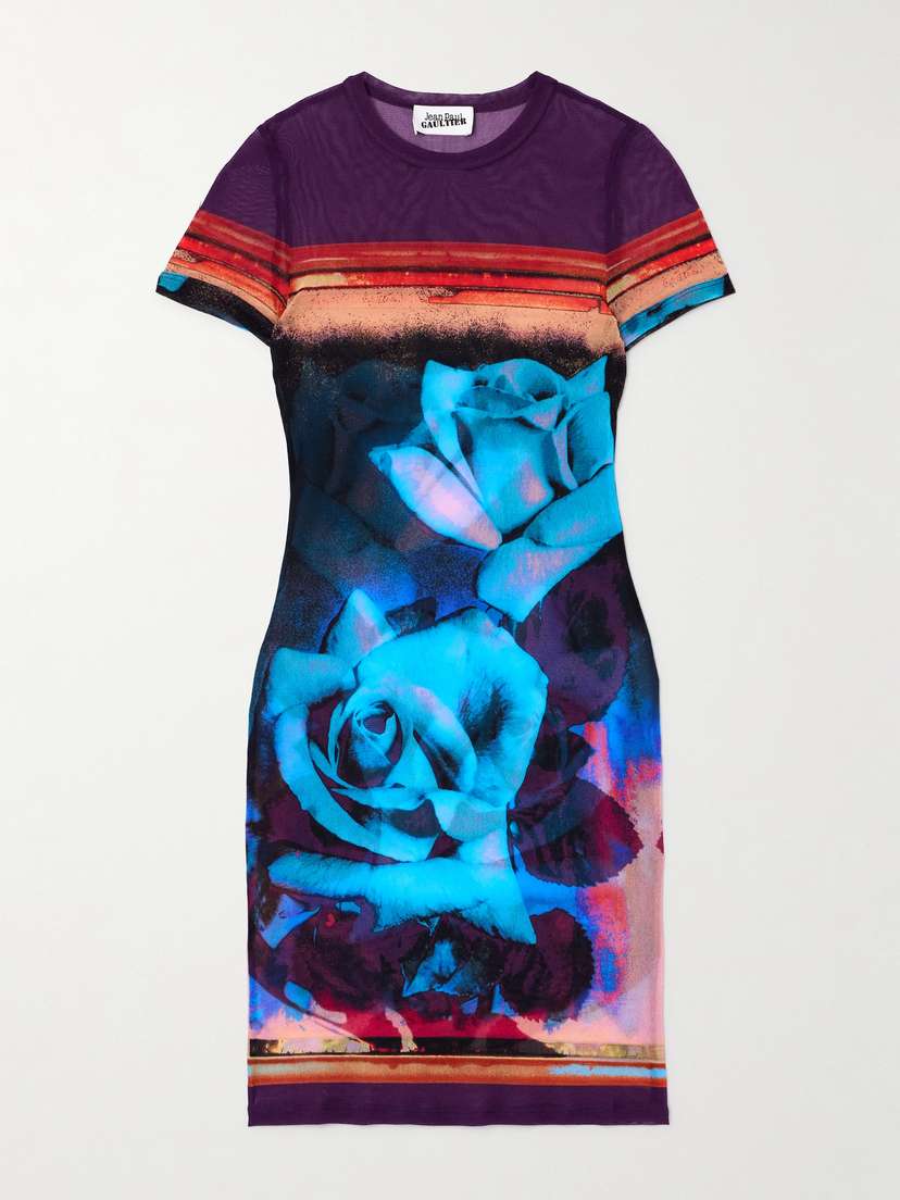 Jean Paul Gaultier Printed Stretch-mesh Mini Dress
