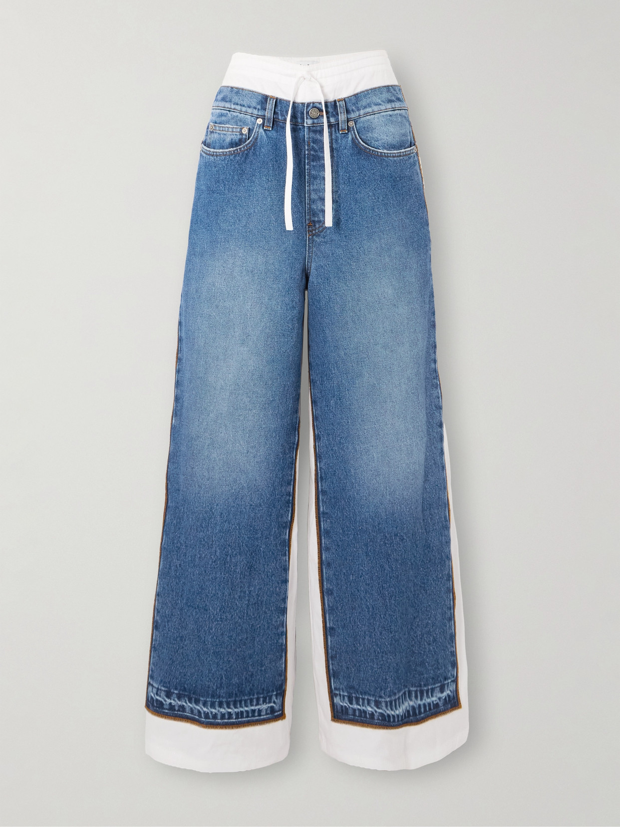 Shop Jean Paul Gaultier Layered Cotton-twill And Denim Wide-leg Pants In Blue