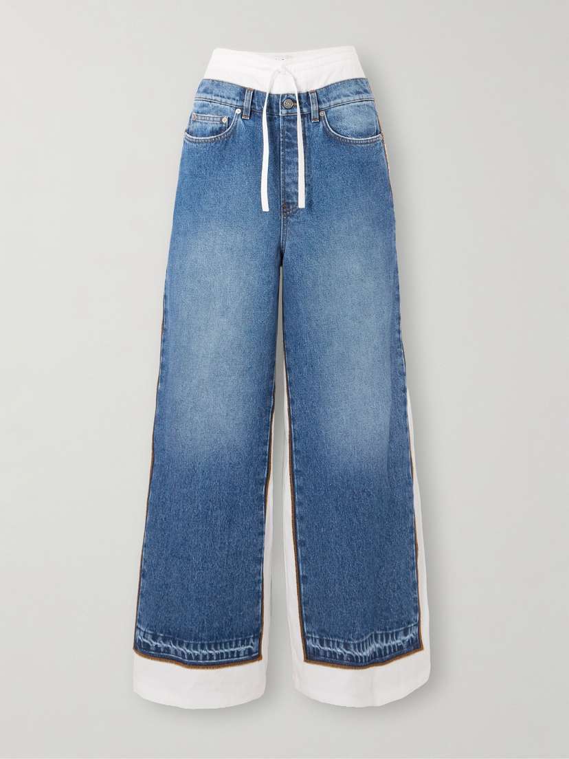 Jean Paul Gaultier Layered Cotton-twill And Denim Wide-leg Pants