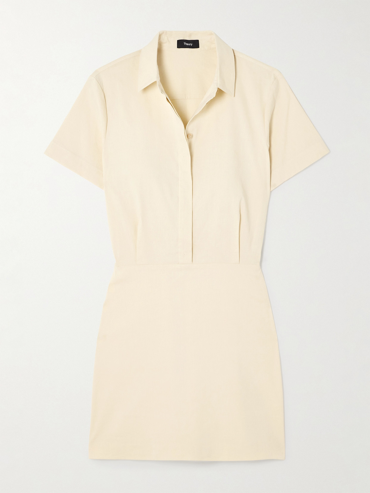 Theory Linen-blend Mini Shirt Dress In Cream