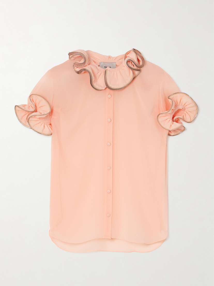 Coperni Zip-embellished Ruffled Chiffon Blouse