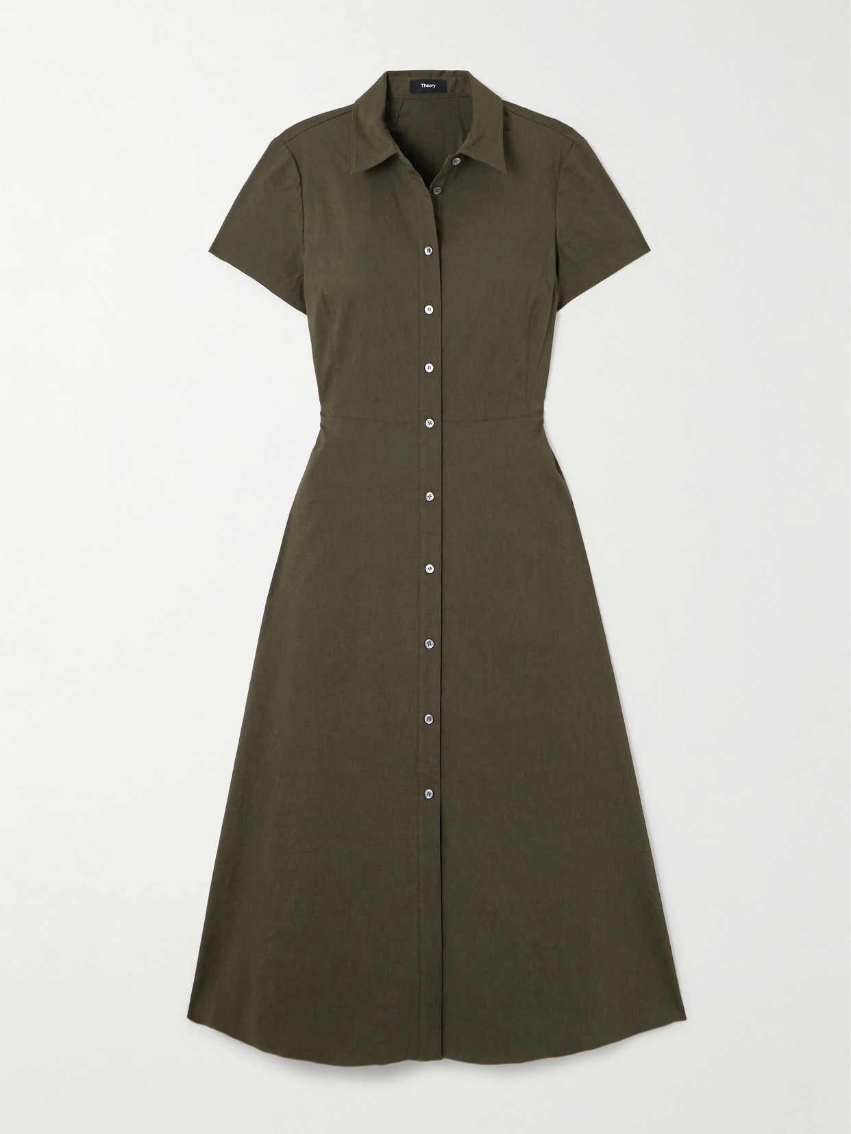 Theory Linen-blend Midi Shirt Dress In Green