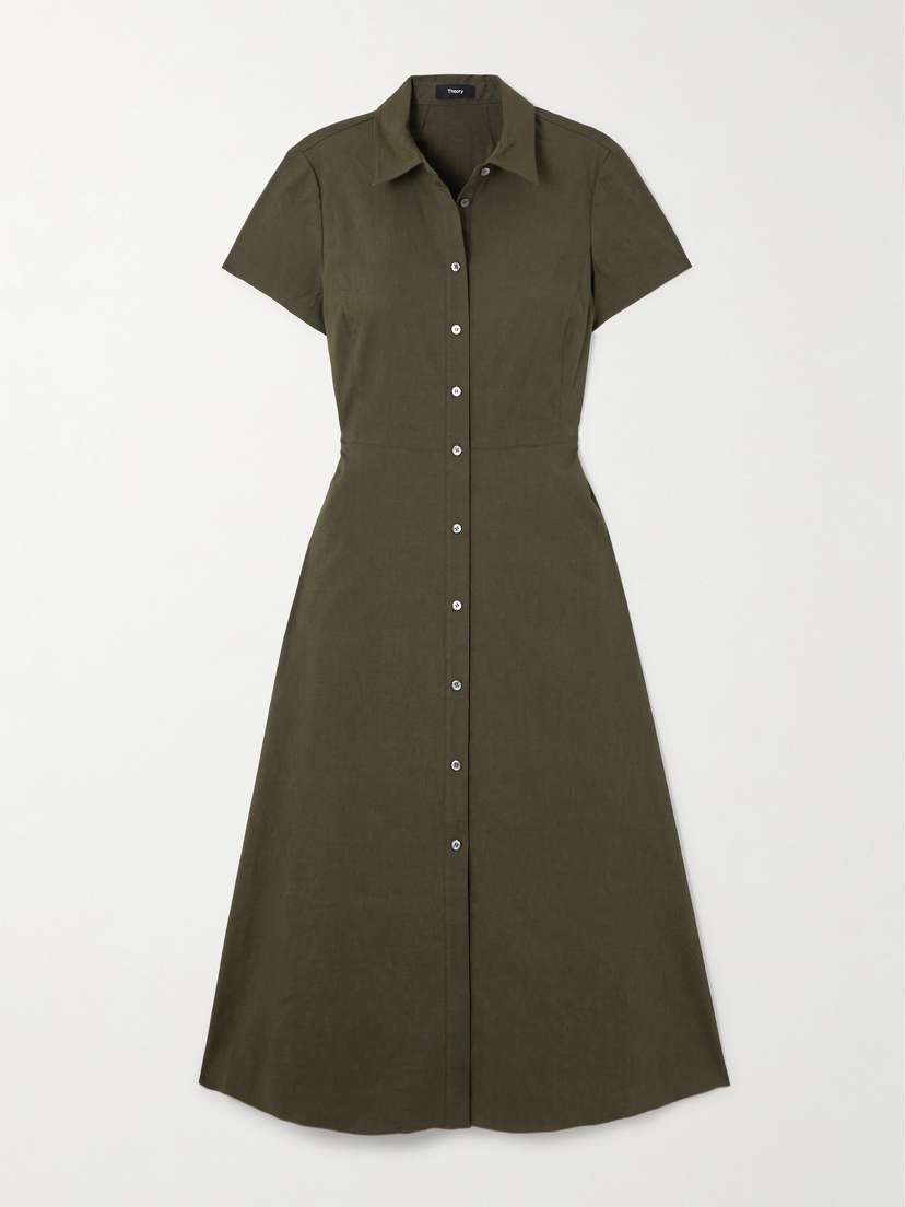Theory Linen-blend Midi Shirt Dress