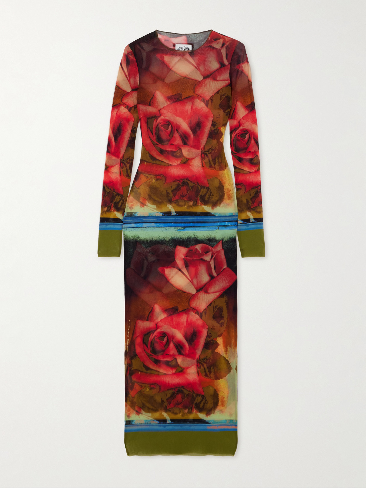 Shop Jean Paul Gaultier Roses Printed Stretch-tulle Midi Dress In Multi