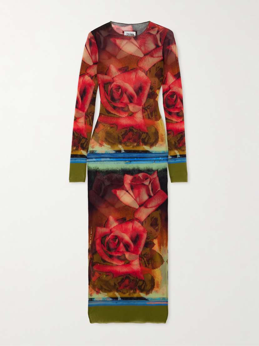 Jean Paul Gaultier Roses Printed Stretch-tulle Midi Dress