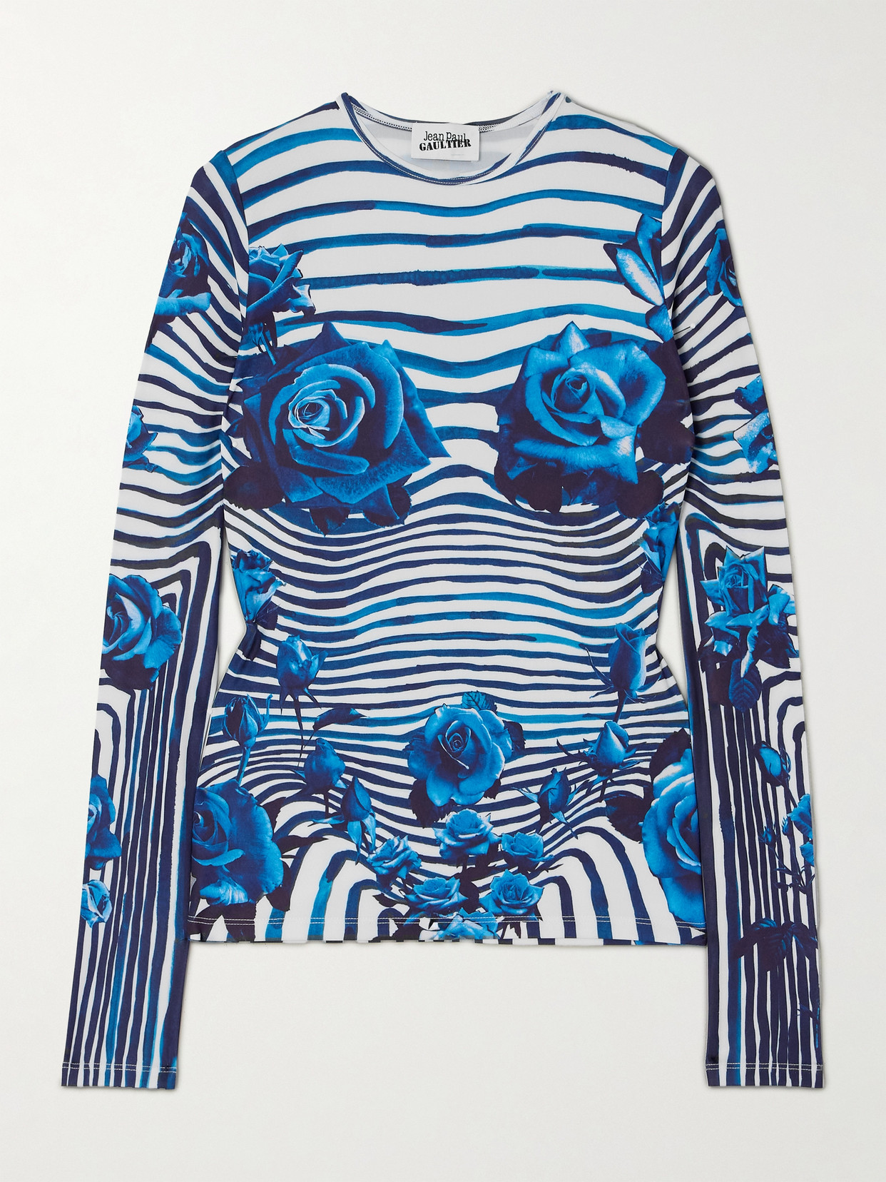 Shop Jean Paul Gaultier Printed Stretch-jersey Top In Blue