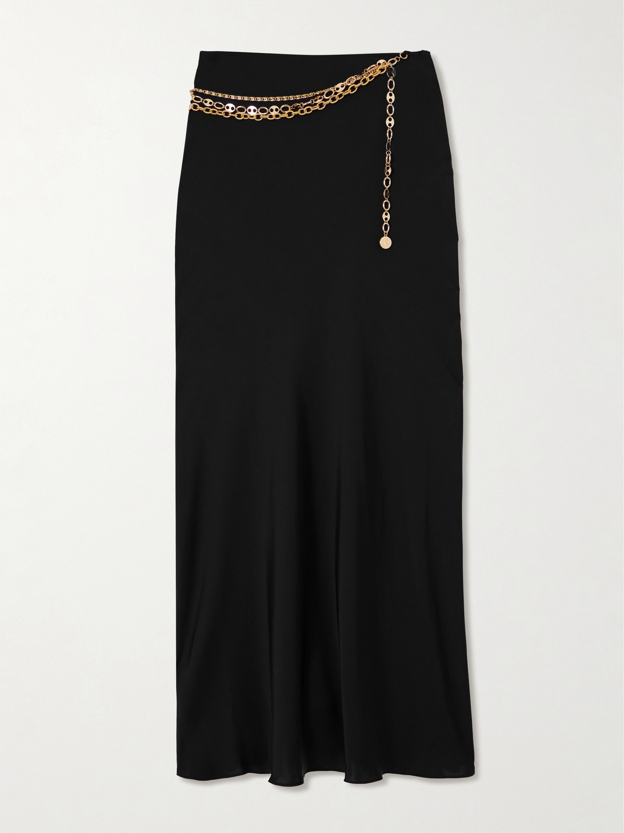 Shop Rabanne Chain-embellished Satin-twill Maxi Skirt In Black