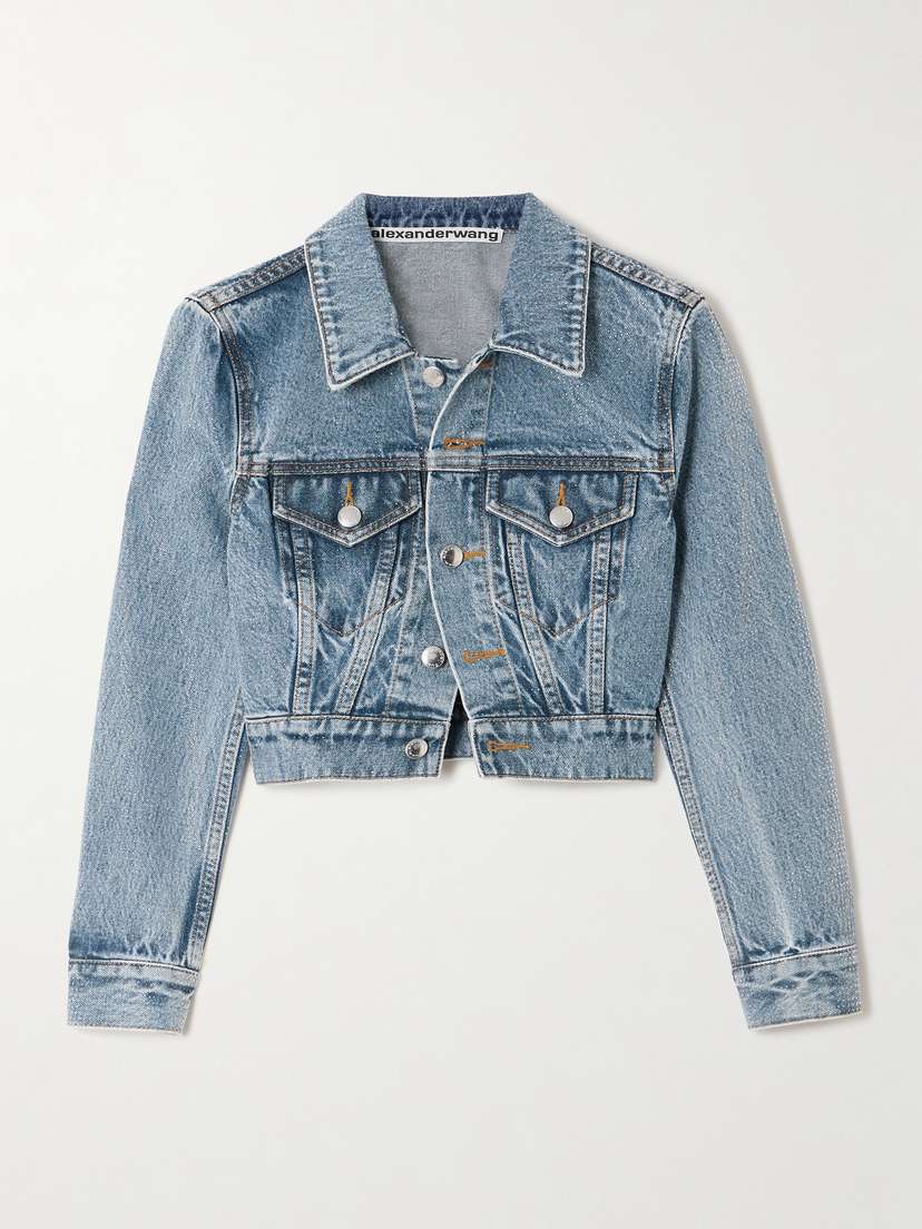Alexander Wang Cropped Crystal-embellished Denim Jacket