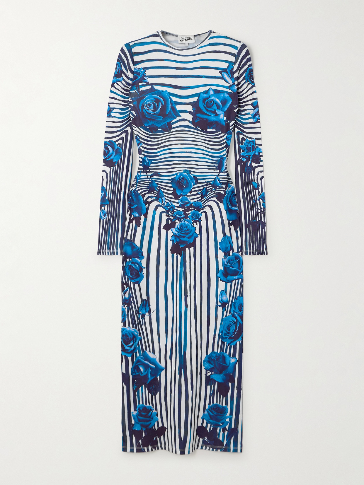 Shop Jean Paul Gaultier Printed Stretch-jersey Midi Dress In Blue