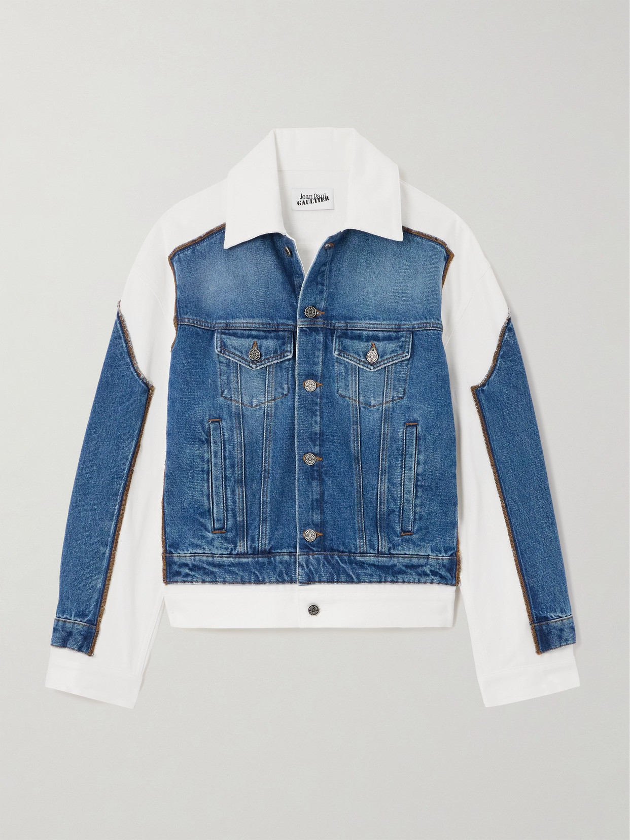 Jean Paul Gaultier Denim Jacket In Vintage Blue & White