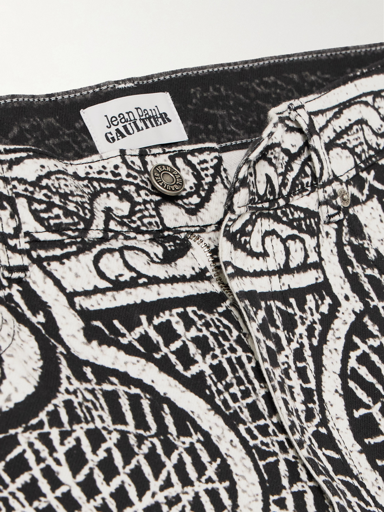 Jean Paul Gaultier Printed High-rise Tapered Jeans In White