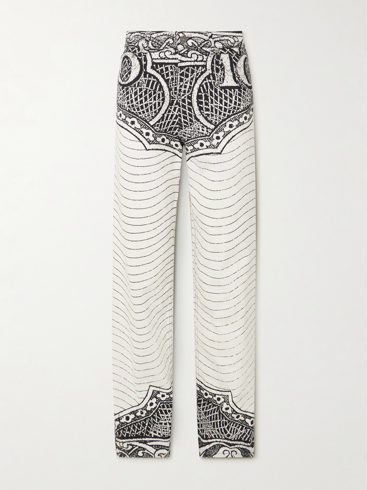 Jean Paul Gaultier Printed High-rise Tapered Jeans In White