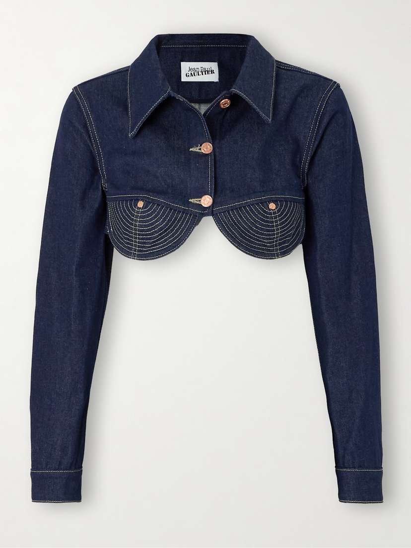 Jean Paul Gaultier Cropped Embroidered Denim Jacket