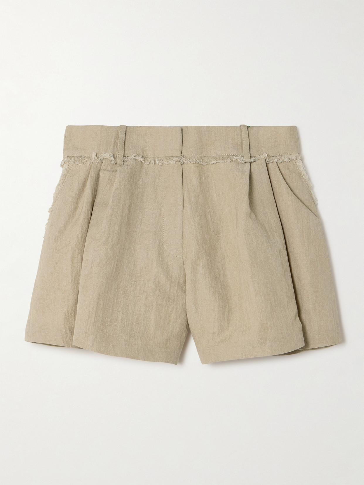 Rabanne Embellished Frayed Pleated Cotton-blend Shorts In Neutrals