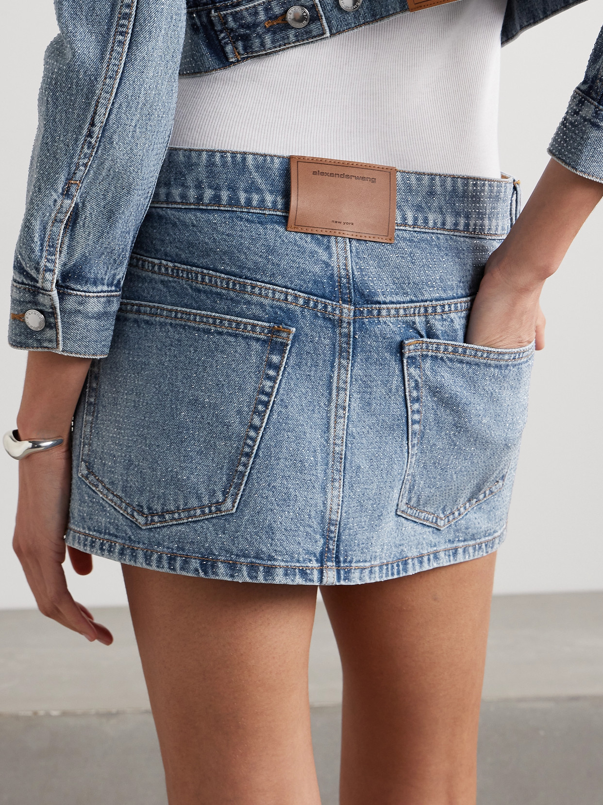 Crystal-Embellished Denim Mini