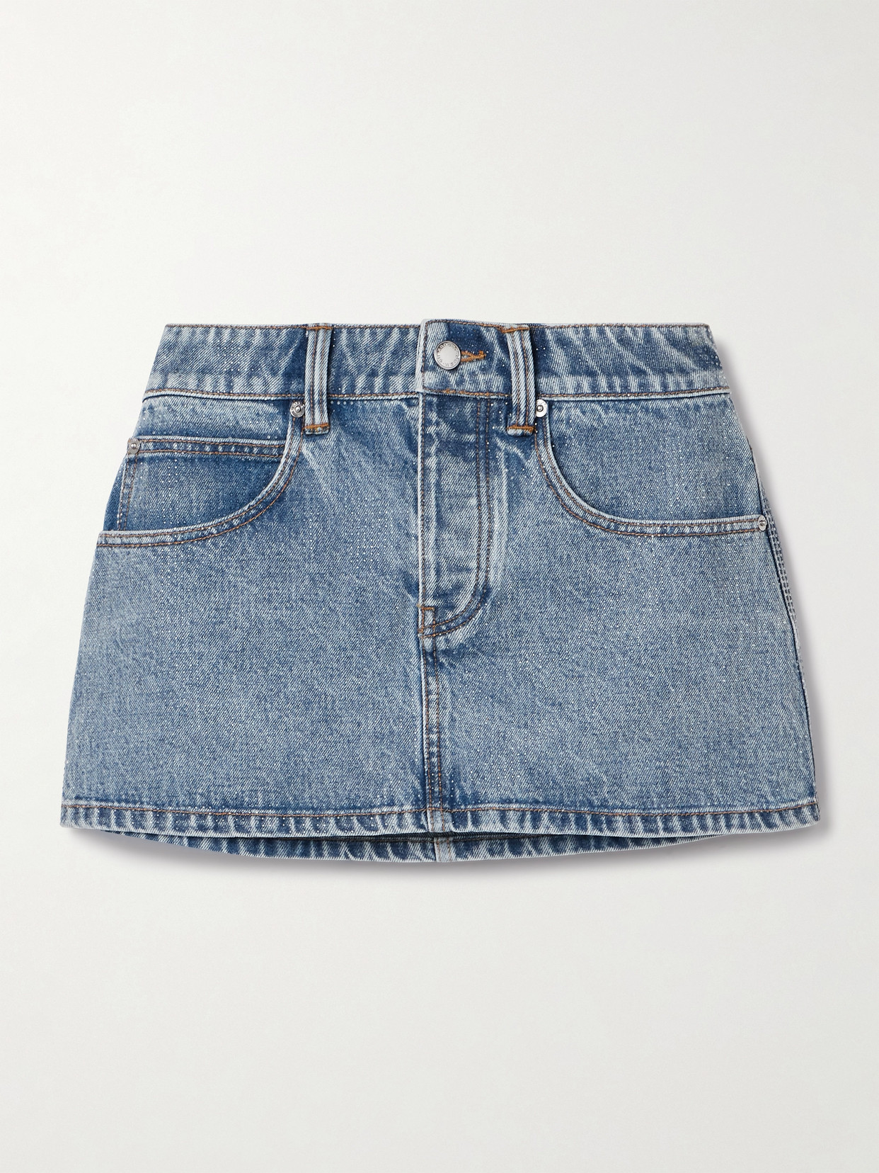 Shop Alexander Wang Crystal-embellished Denim Mini Skirt In Blue