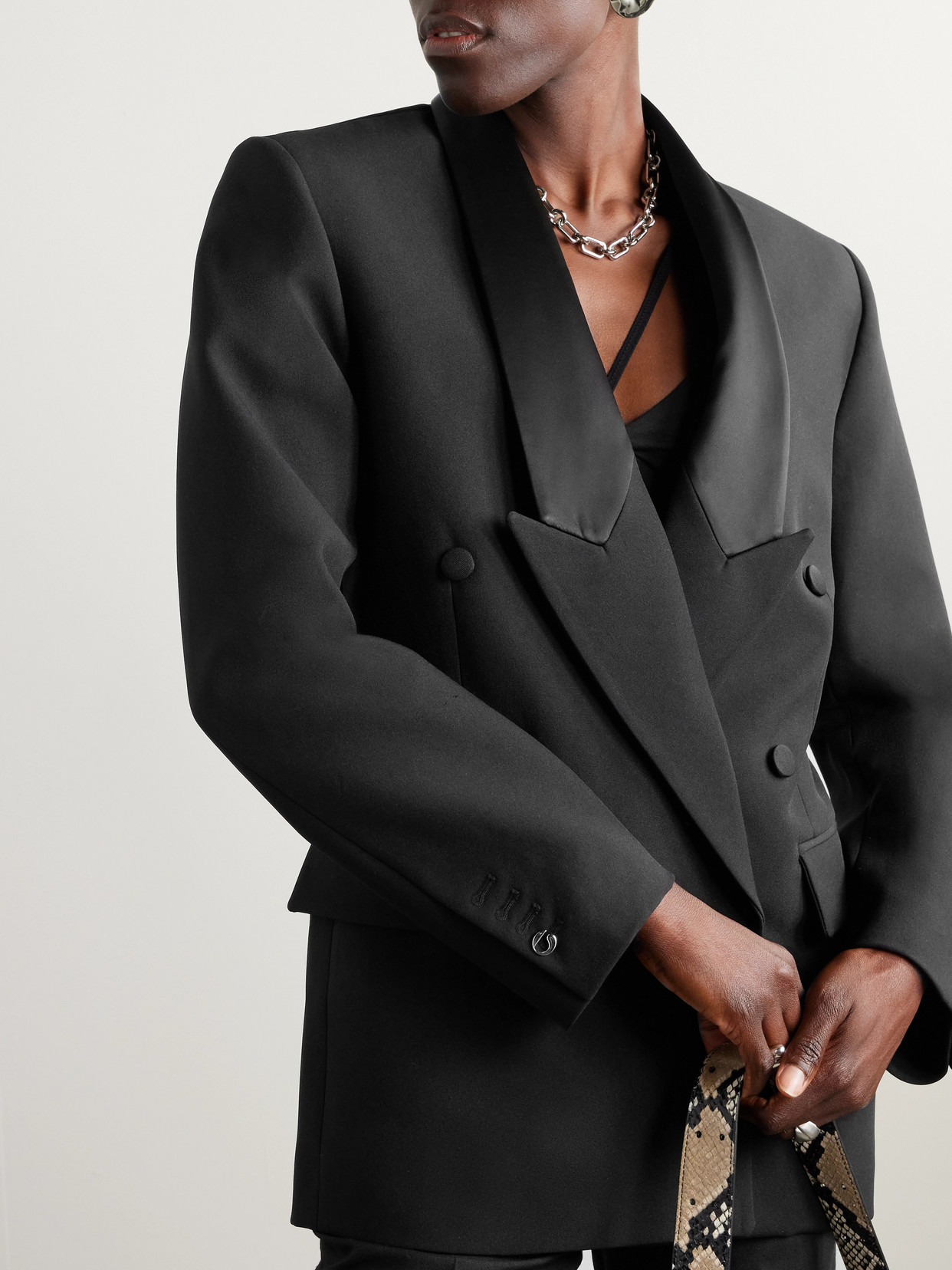 Shop Coperni Double-breasted Satin-trimmed Twill Blazer In Black