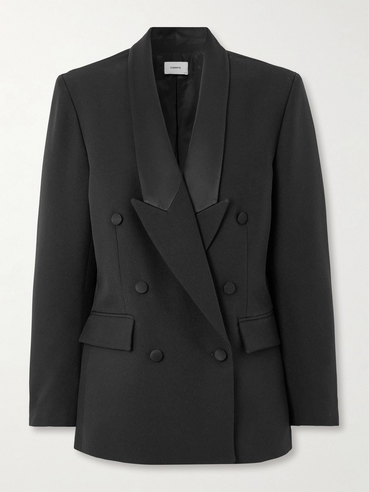 Coperni Double-breasted Satin-trimmed Twill Blazer In Black