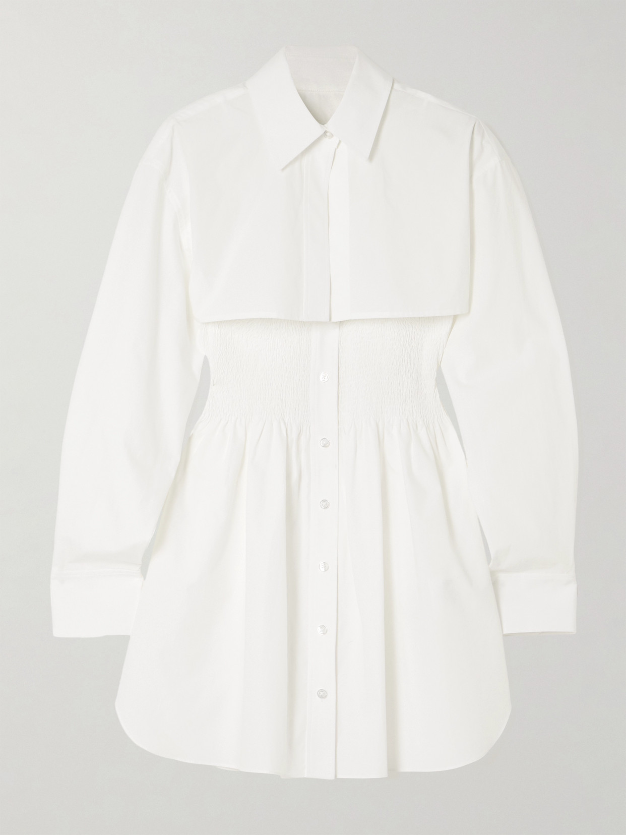 Alexander Wang T Smocked Cotton-poplin Mini Dress And Shirt Set In White