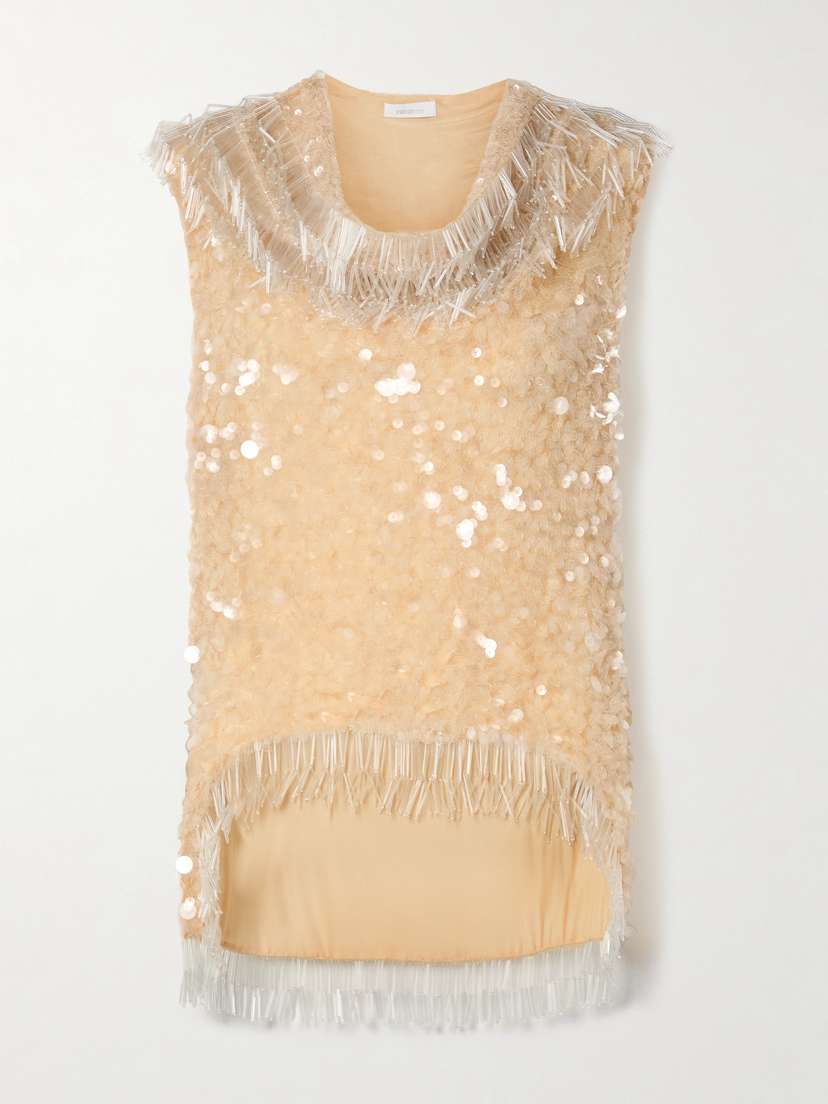 Rabanne Fringed Embellished Tulle Top