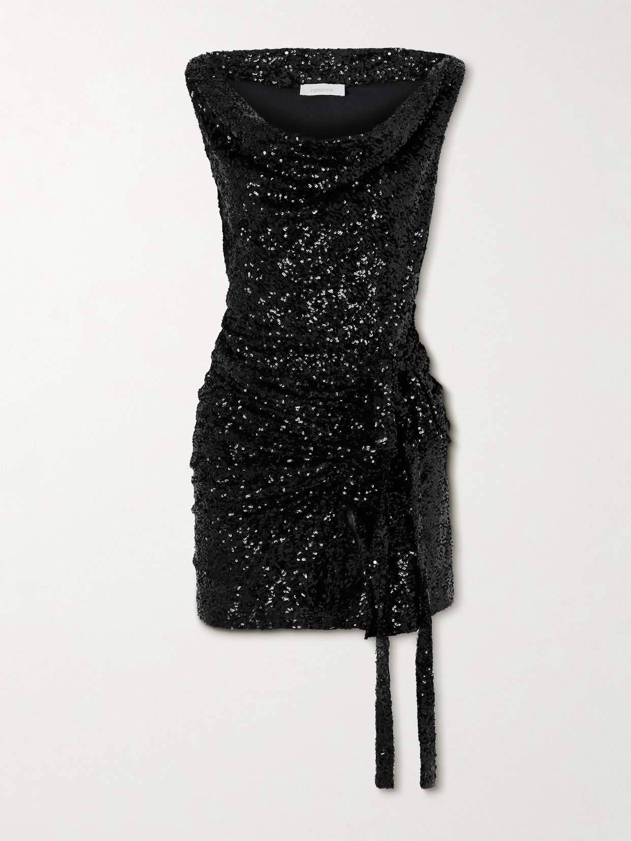 Rabanne Bow-embellished Sequined Ruffled Woven Mini Dress In Black