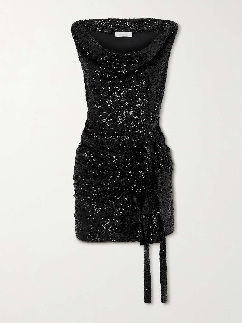 Rabanne Bow-embellished Sequined Ruffled Woven Mini Dress