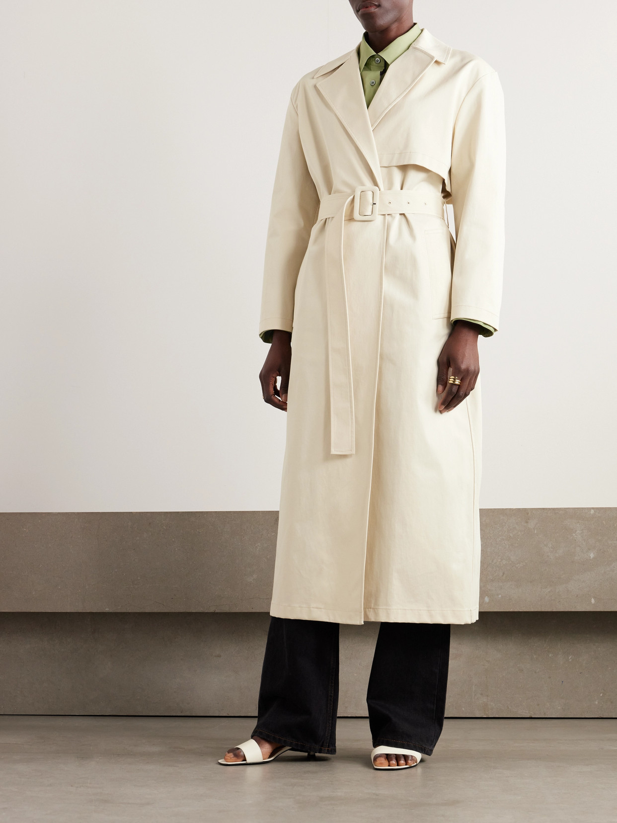 Shop Theory Belted Organic Cotton-blend Twill Trench Coat In Neutrals