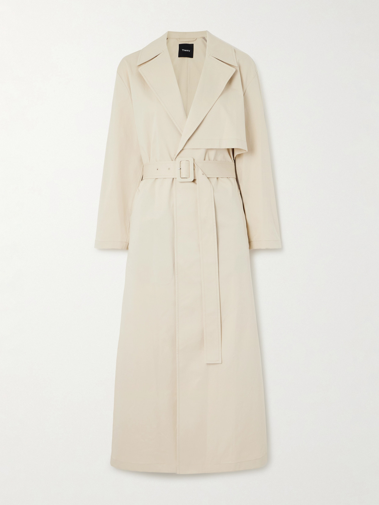 Shop Theory Belted Organic Cotton-blend Twill Trench Coat In Neutrals