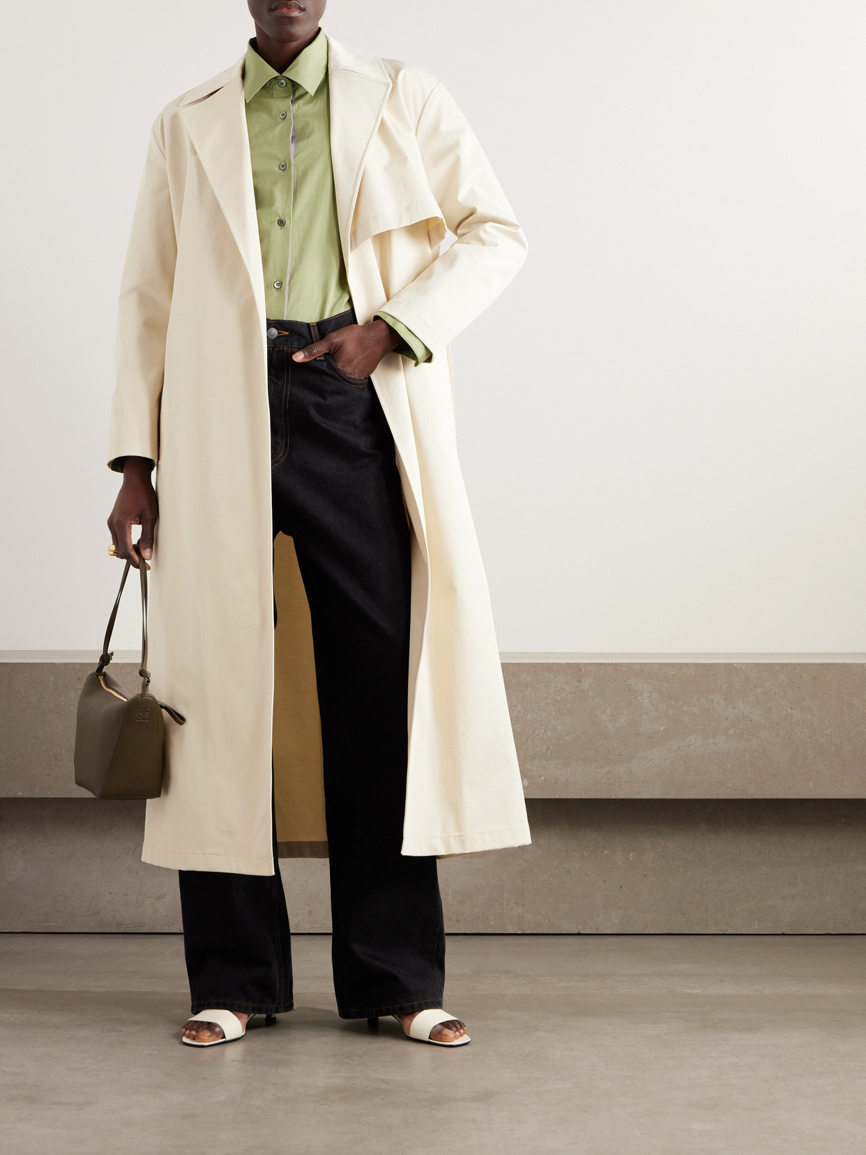 Shop Theory Belted Organic Cotton-blend Twill Trench Coat In Neutrals