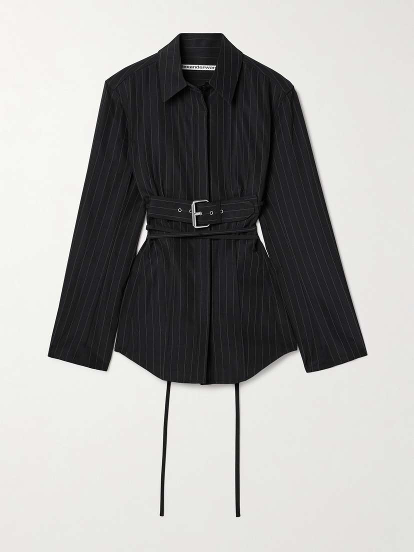 Alexander Wang Belted Cutout Pinstriped Woven Shirt