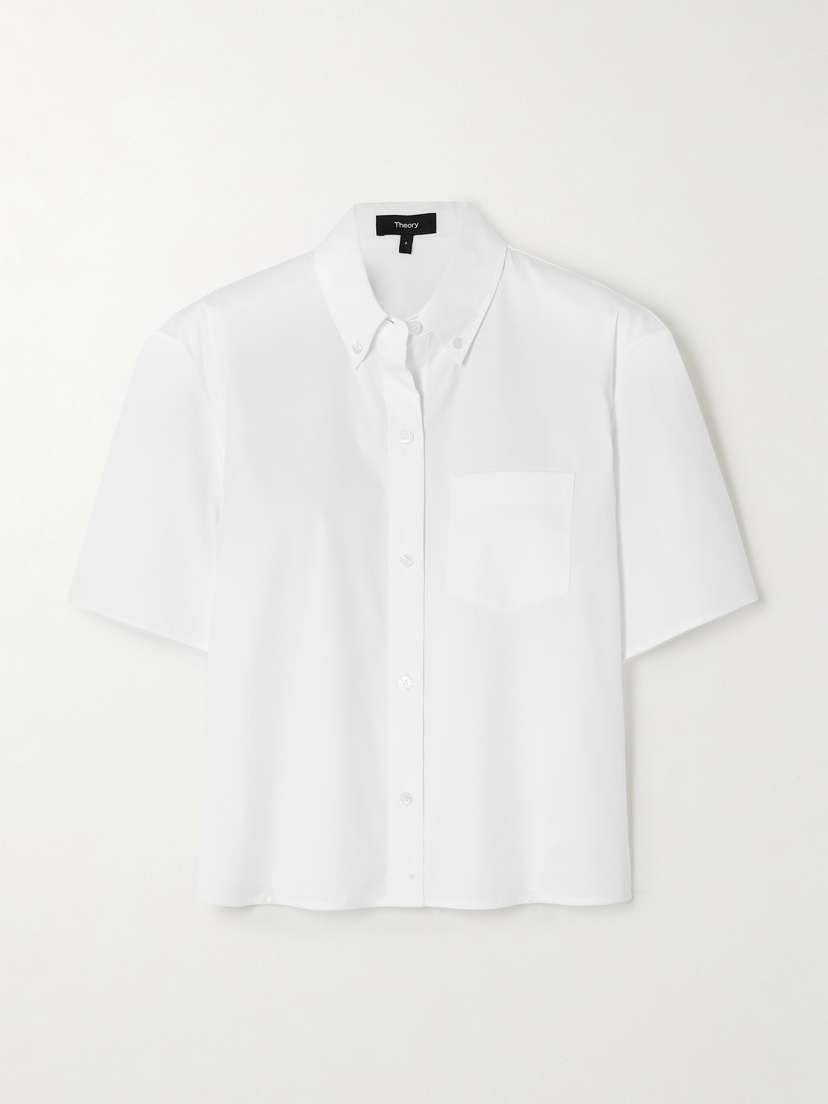 Theory Cropped Supima Cotton-blend Poplin Shirt