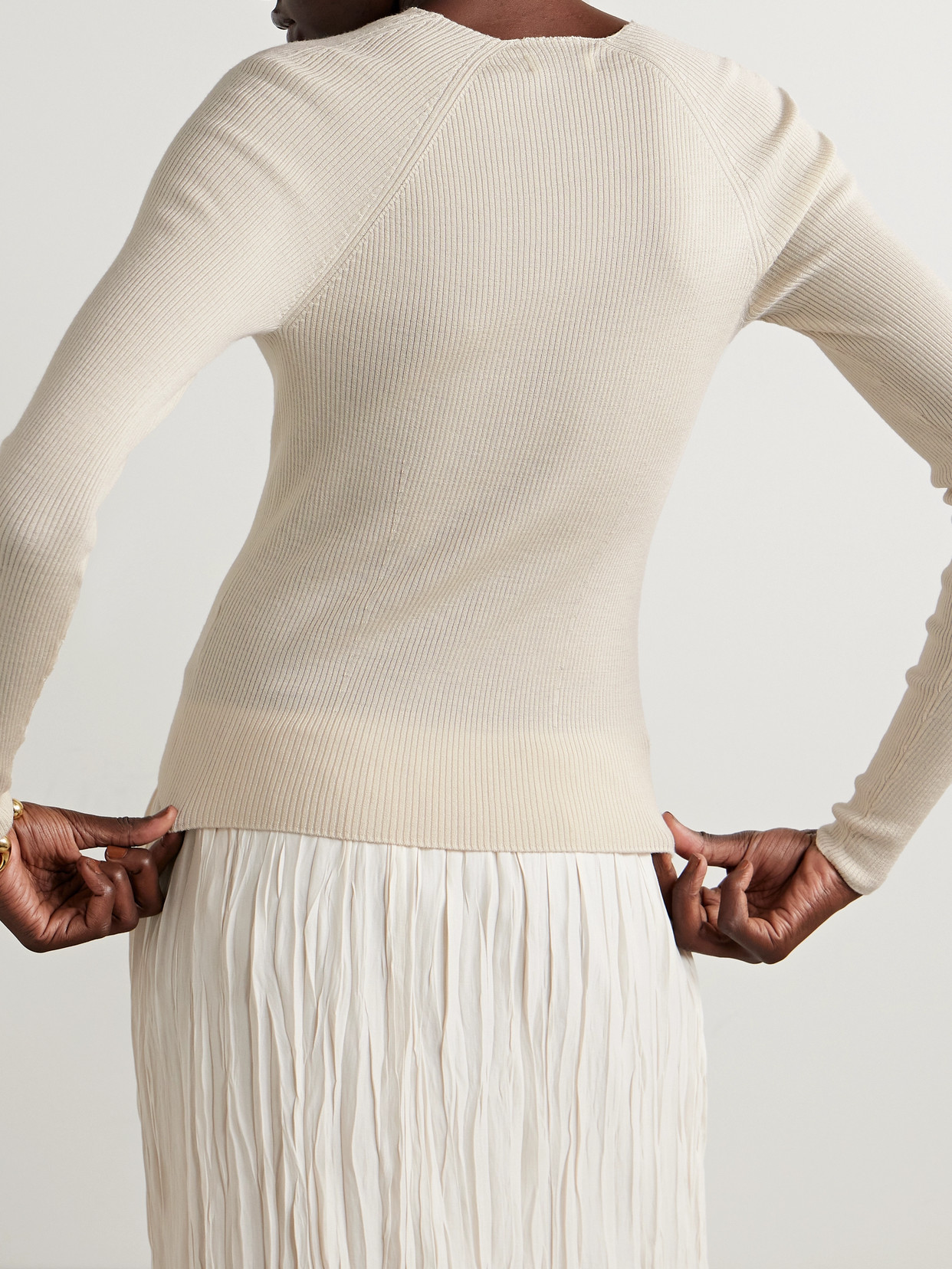 Shop Dries Van Noten Ribbed Merino Wool Sweater In Neutrals