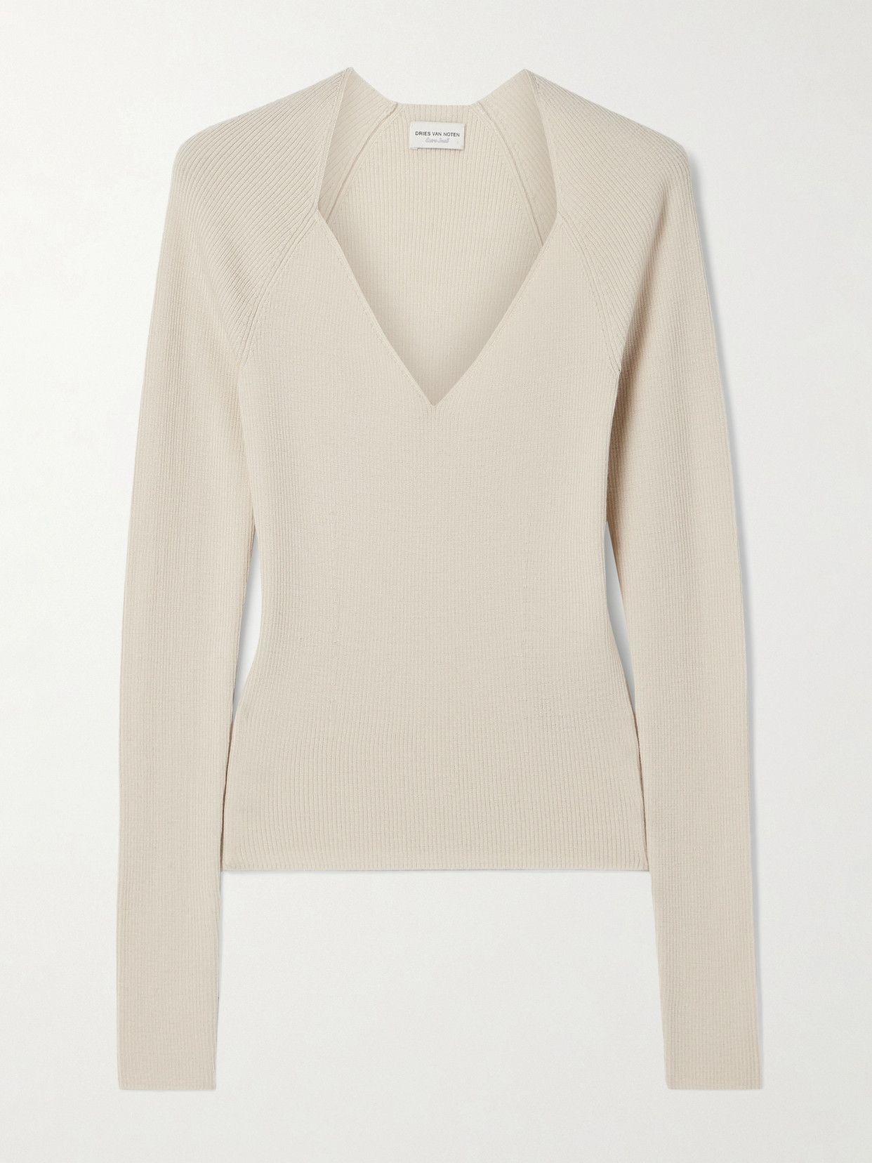 Dries Van Noten Ribbed Merino Wool Jumper In Neutrals