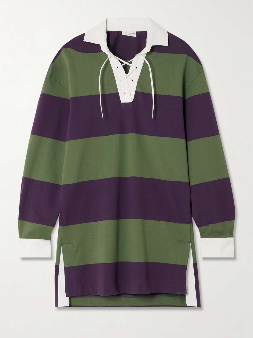 Dries Van Noten Oversized Tie-detailed Striped Cotton-blend Jersey Polo Shirt