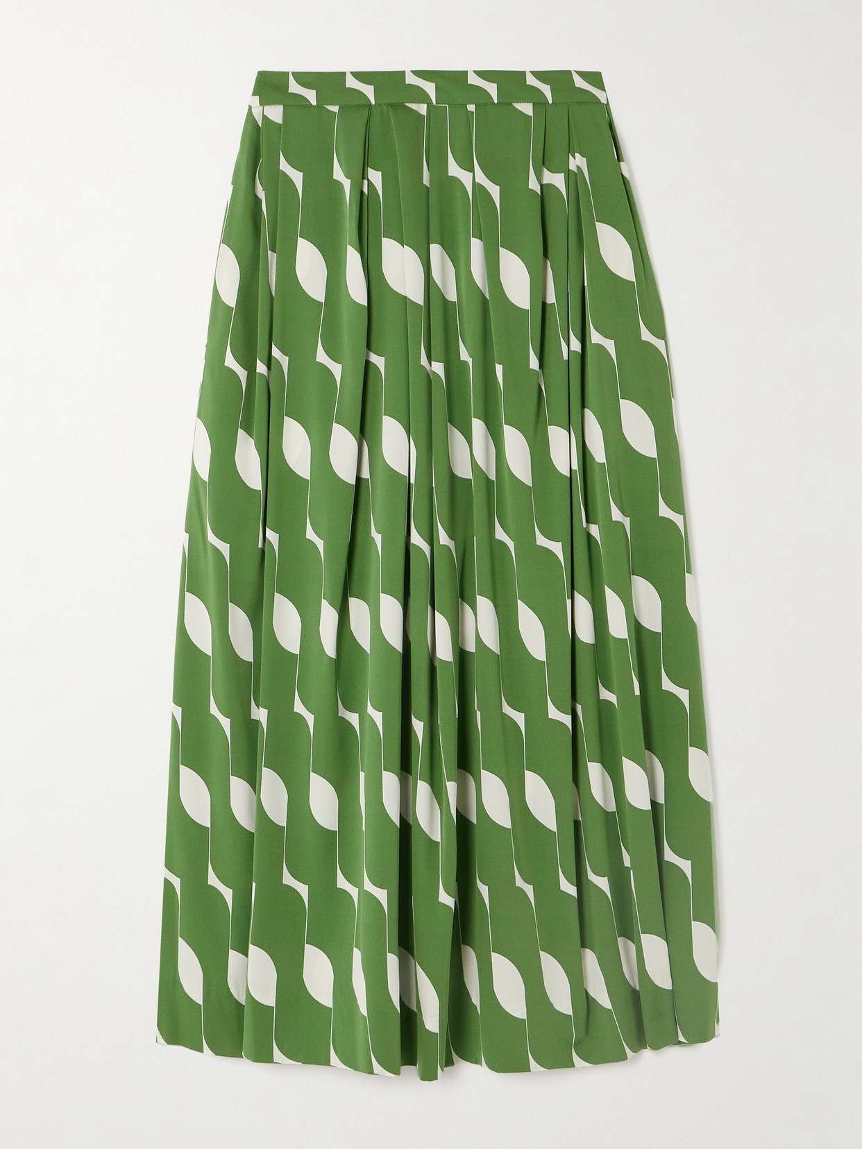 Dries Van Noten Pleated Printed Silk-blend Midi Skirt In Green