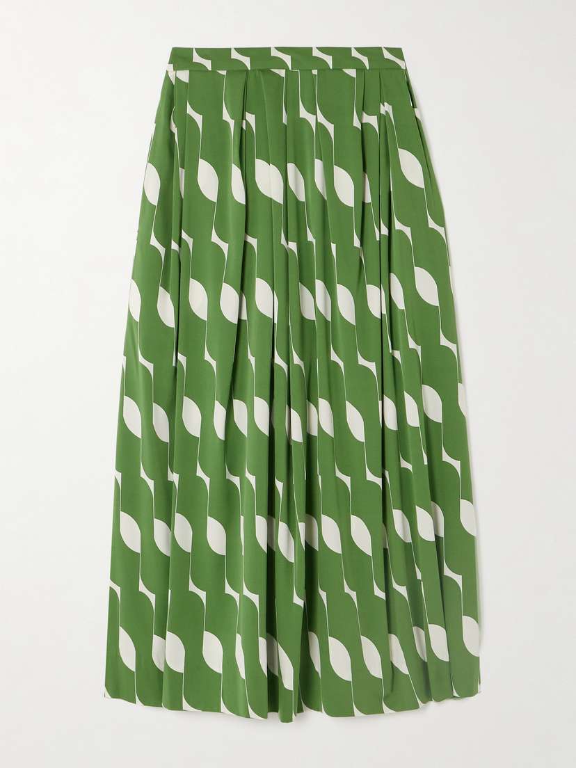 Dries Van Noten Pleated Printed Silk-blend Midi Skirt