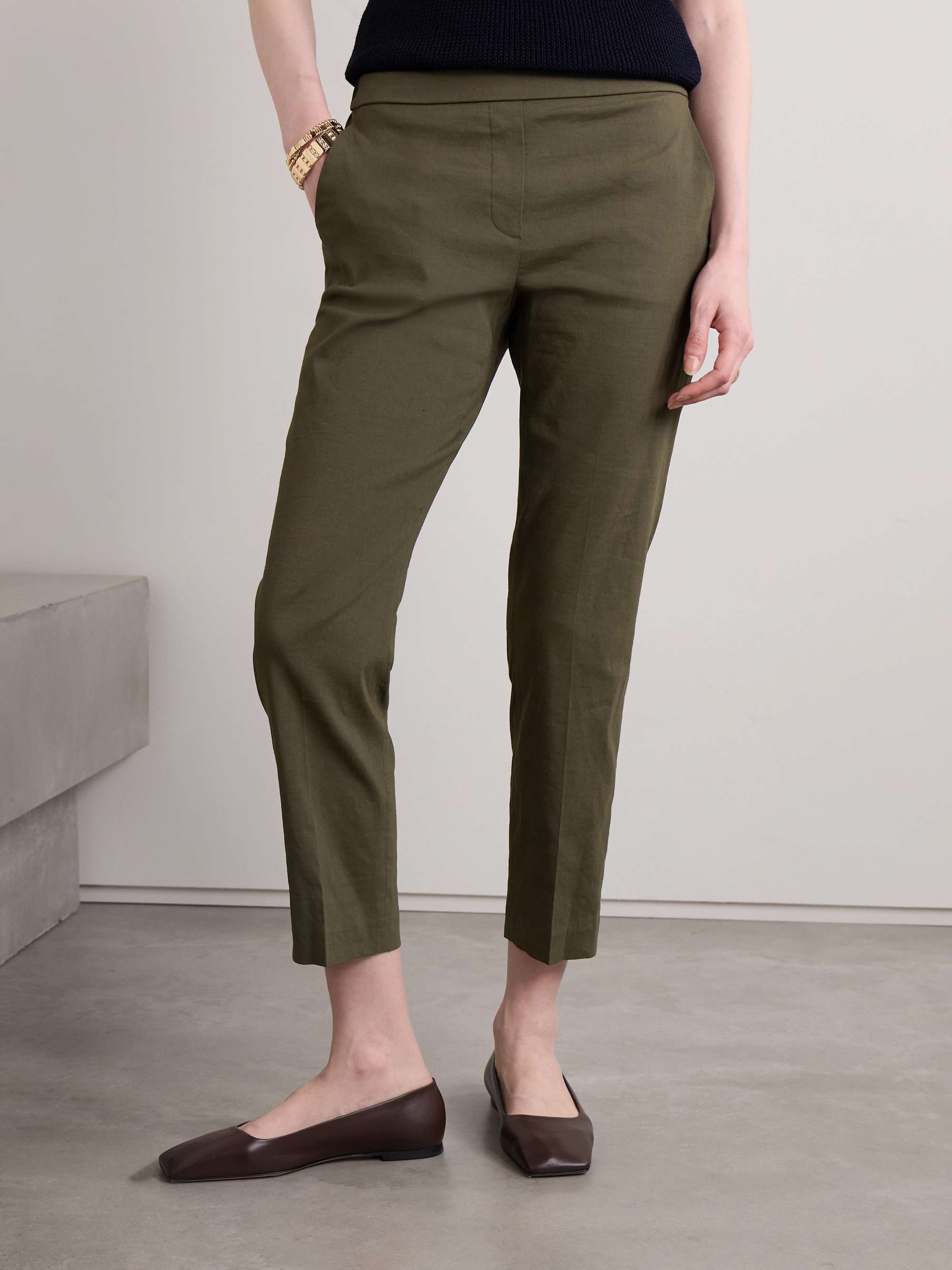 THEORY Treeca cropped stretch linen-blend straight-leg pants