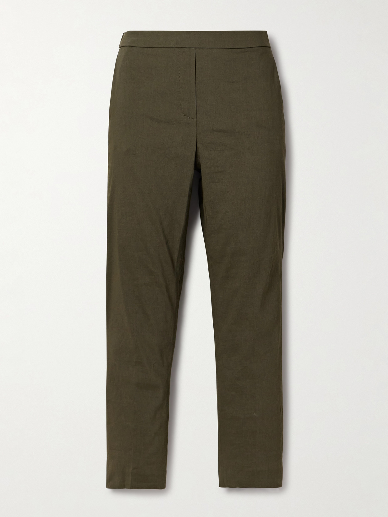 Theory Treeca Good Linen Cropped Pull-on Ankle Pants In Green