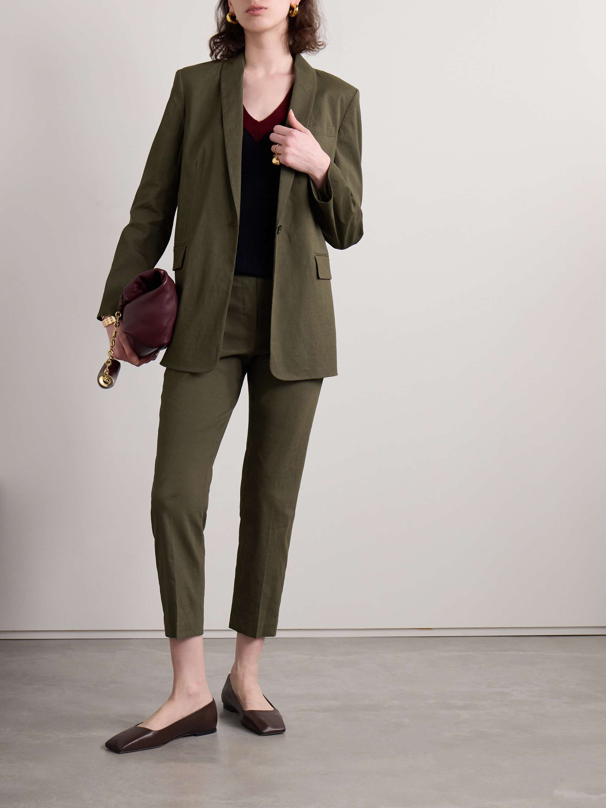 THEORY Treeca cropped stretch linen-blend straight-leg pants